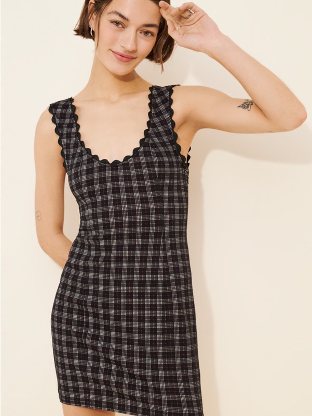 Free people Estelle Mini Black Plaid Dress - Women